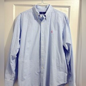 Ralph Lauren Men's White and Blue Plaid Shirt